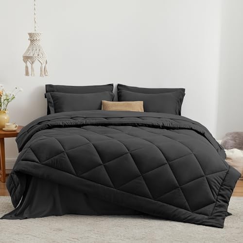 Love's cabin Twin Comforter Set Black, 5 Pieces Twin Bed in a Bag, All Season - Image 2