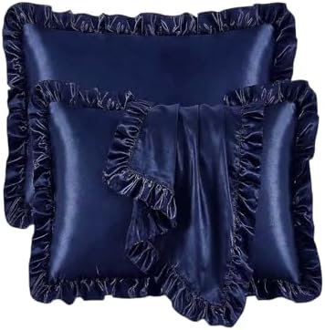 2 Pack Ruffle Satin Pillowcases Standard Size 20"x26" White by QJFabricCO