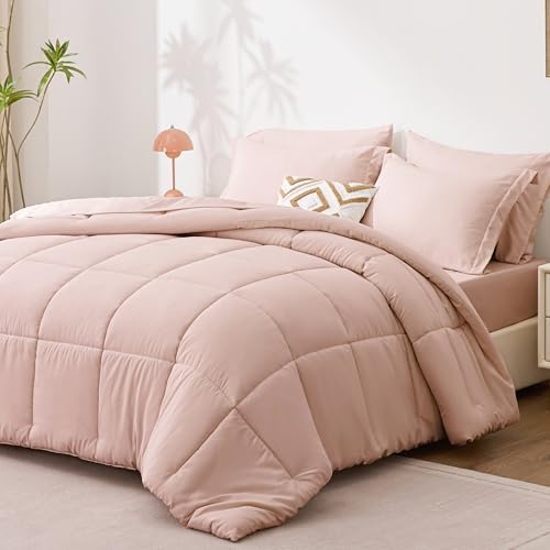 Love's cabin Queen Comforter Set Blush Pink, 7 Pieces Queen Bed in a Bag - Image 2