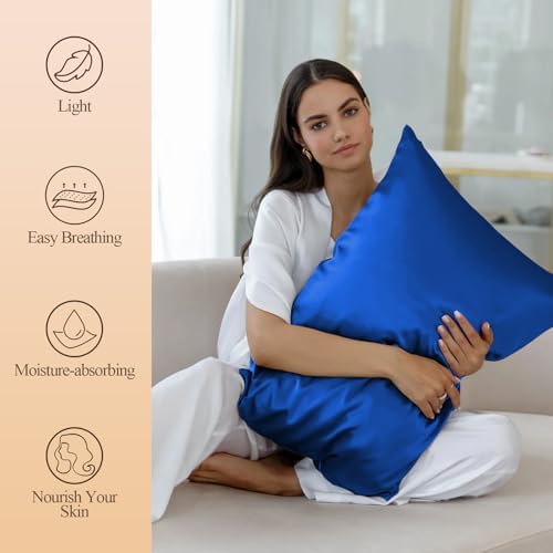 Silk Like Satin Pillowcase Queen Size, Royal Blue, 2 Pack, 20x30 Inches - Image 2