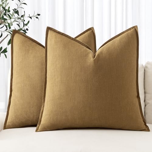 MIULEE Decorative Linen Pillow Covers 20x20 Inch Mustard Yellow by MIULEE