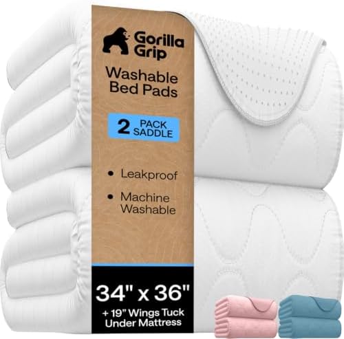 GORILLA GRIP Washable Reusable Underpads, 34x36+19in Wings, 2 Pack by GorillaGrip