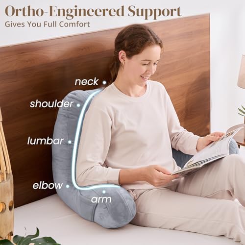 Sasttie Reading Pillow for Bed, Back Pillow for Sitting Up, Dark Grey - Image 4