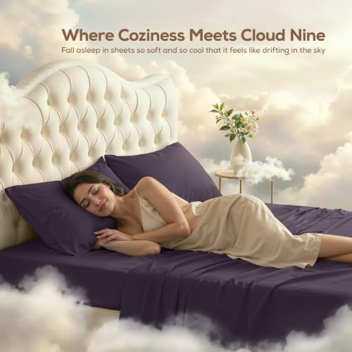 Cal King Sheets Set, 4 Pieces 16" Deep Pocket Bed Sheets, Dark Purple - Image 4