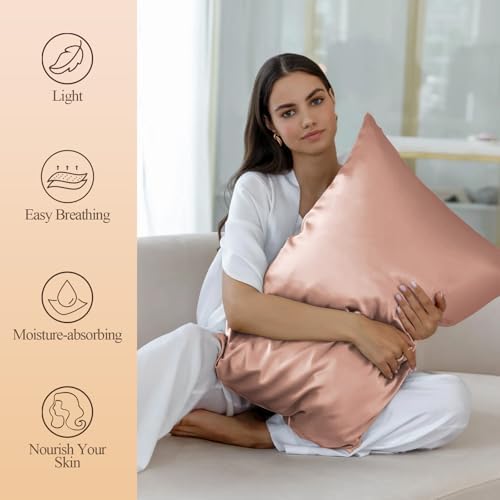 Silk Like Satin Pillowcase Queen Size, Champagne Gold, 2 Pack, 20x30 Inches - Image 2