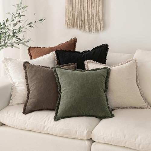 MIULEE Linen Fringe Decorative Euro Pillow Covers Chocolate Brown 24x24 - Image 5