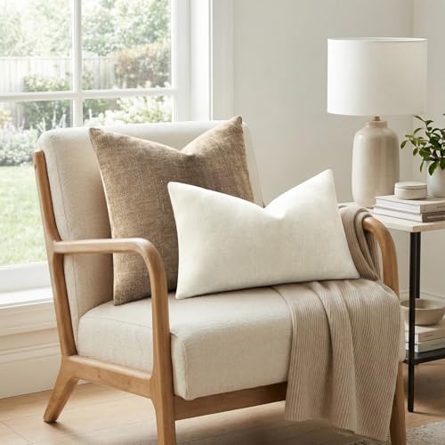decorUhome Chenille Throw Pillow Covers 12x20 Set of 2, Light Taupe - Image 4