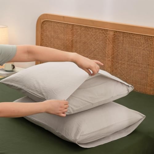 BESTOUCH Washed Cotton Pillowcases Linen Feel Linen Grey 12 X 36 inch - Image 3
