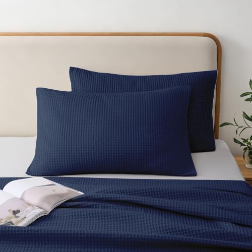 100% Cotton Waffle Pillow Shams Queen Size Set of 2 by ShunjieHome