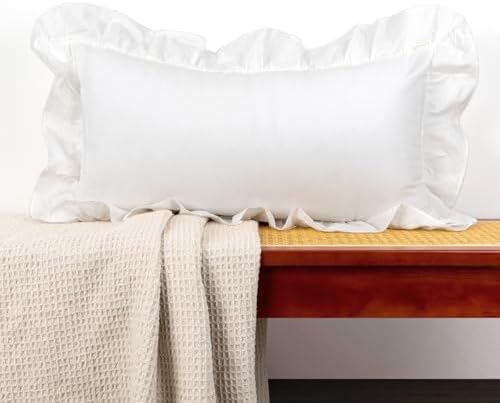 JoraLion Ruffled Lumbar Pillow Cover 14x26 Solid White by JoraLion