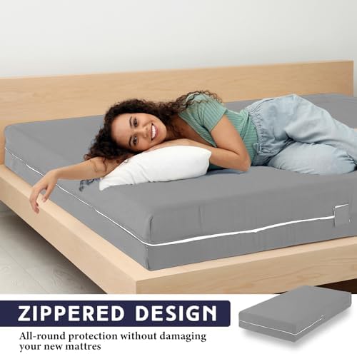 HunnmingRe Zippered Mattress Protector Fitted, Light Gray - Image 4