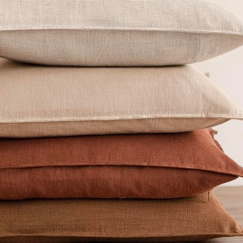 Foindtower Linen Solid Decorative Throw Pillow Cover 22x22 Inch Rust Orange - Image 6