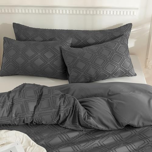 JELLYMONI Grey Grid Tufted Pillowcases Standard Size - Image 4