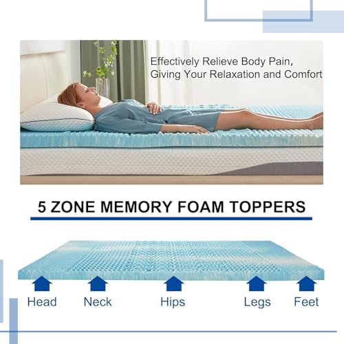 SINWEEK Mattress Topper 5-Zone Memory Foam Mattress Topper Pressure Relieve - Image 6