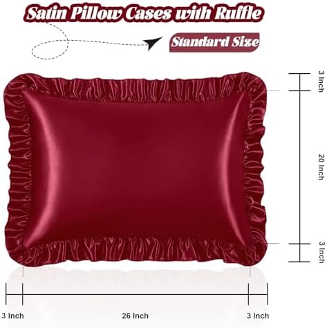 Homiest Burgundy Ruffle Satin Pillowcase Set of 2 - Image 3