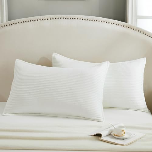 Stripe Quilted Pillowcases Set of 2, King Size Envelope Pillow Covers Soft by Uhamho