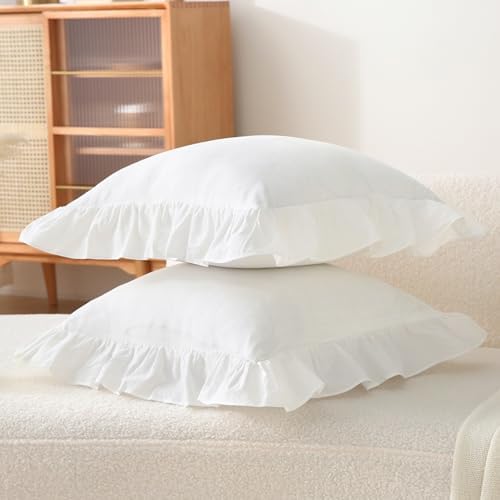 Ruffle Throw Pillow Covers 18x18, Off White Cotton - Image 7