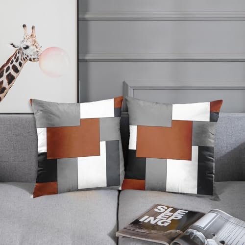 Emvency Throw Pillow Covers Set of 2, 18 x 18 Inch, Dark Rust Geometric - Image 4