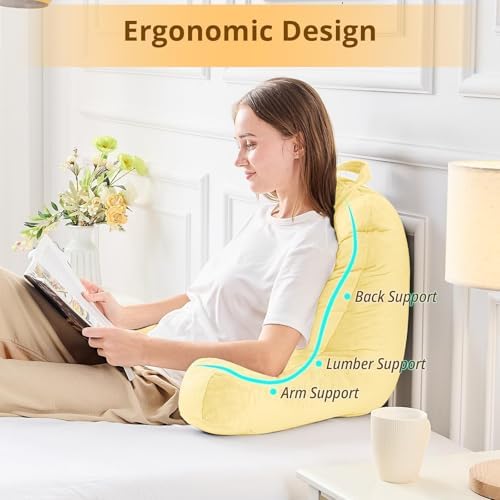 Sasttie Reading Pillow for Bed, Back Pillow for Sitting Up, Light Yellow - Image 3