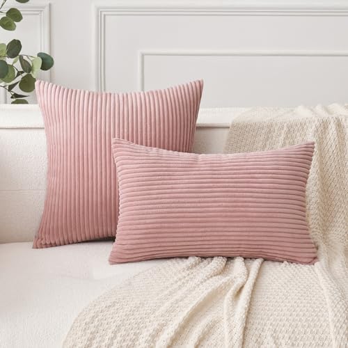 MIULEE Decorative Corduroy Throw Pillow Covers Set of 2 20x20 Blush Pink - Image 4