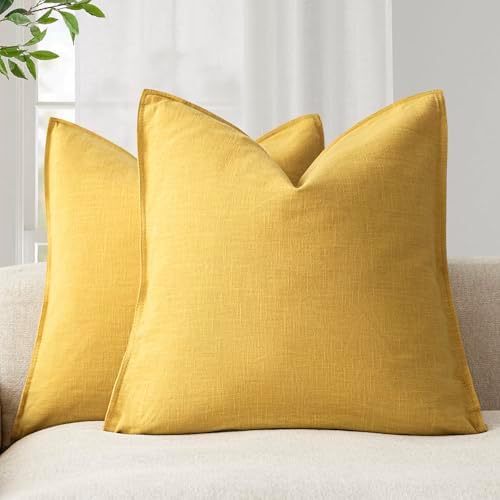 Foindtower Linen Solid Decorative Throw Pillow Covers 18x18 Ginger Yellow by Foindtower
