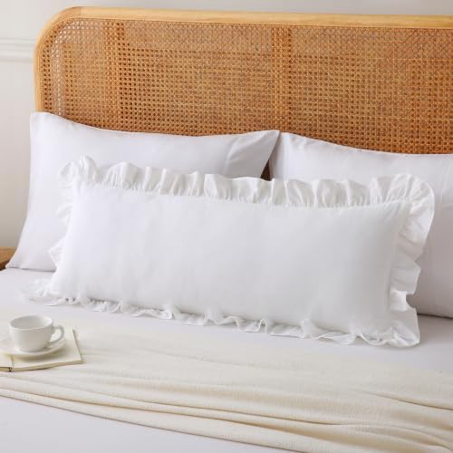 36x14 Inch Off White Ruffled Lumbar Pillow Cover, 1 Pack by Jilboo