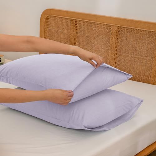 BESTOUCH Washed Cotton Pillowcases Linen Feel Taro Purple King - Image 4