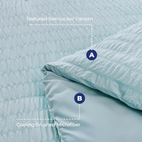 HYMOKEGE Lake Blue Oversized Queen Comforter Set Seersucker 7 Pieces, All - Image 4