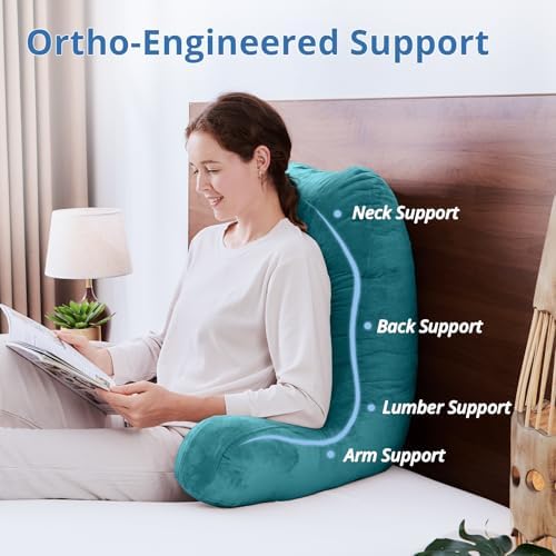Sasttie Reading Pillow for Bed, Back Pillow for Sitting Up, Teal Blue - Image 5
