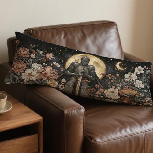 Medieval Witchy Moon Dark Floral Knight 20x54 Body Pillow Cover, Whimsical Dark - Image 4