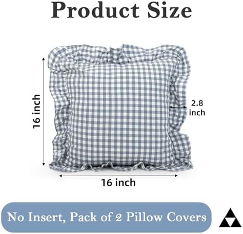 JoraLion Ruffled Throw Pillow Cover 16x16 Gingham Smoke Blue - Image 4