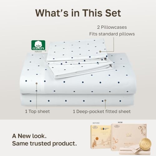 California Design Den Soft 100% Cotton Queen Bed Sheet Set, Polka Dot Print - Image 3