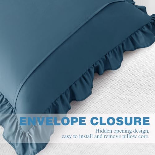 KKJIAF 2 Pack Ruffle Pillow Cases 22x22 Inches, Dark Blue - Image 6