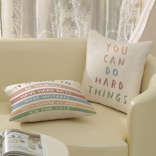 Boho Classroom Pillow Covers 18x18 Inch Set of 2 Preppy Throw Pillows Aesthetic - Image 4