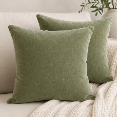 JoraLion Chenille Lumbar Pillow Covers 20x20 inch Olive Sage Green - Image 2