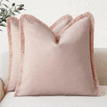 Foindtower Decorative Linen Fringe Throw Pillow Covers 16×16 Light Pink by Foindtower