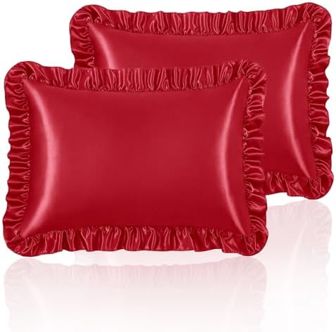 Homiest Red Ruffle Satin Pillowcase Set of 2 by Homiest