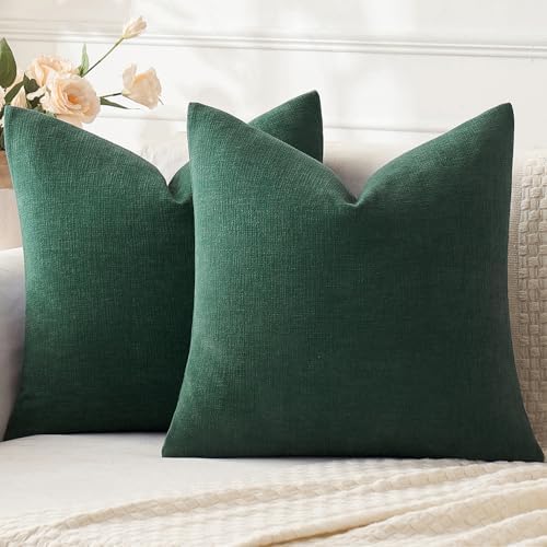 MIULEE Dark Green Chenille Couch Euro Throw Pillow Covers by MIULEE