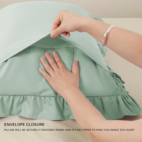 Ruffle Pillow Case Queen Size Set of 2, Light Green - Image 6