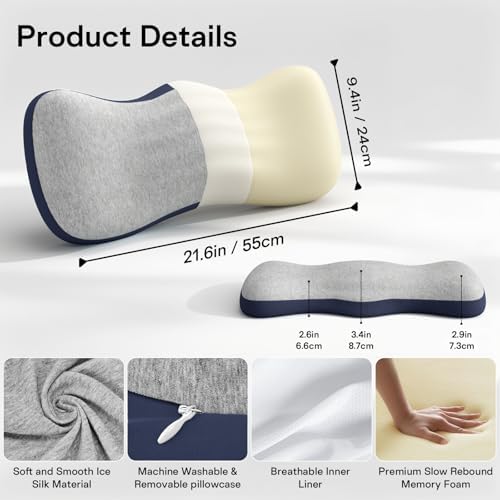 Lumbar Support Pillow for Bed, Memory Foam Pillows for Back Pain Relief - Image 2