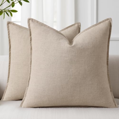 decorUhome Fall Natural Linen Throw Pillow Covers 20x20 Set of 2 by decorUhome