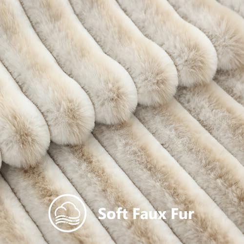 decorUhome Fall Faux Fur Throw Pillow Covers 26x26 Set of 2 Beige White - Image 3