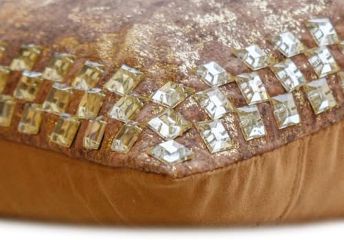 The HomeCentric Decorative Oblong Pillow Cover Gold, Crystal Embroidery Cushion - Image 2