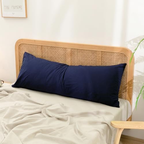 BESTOUCH Washed Cotton Pillowcases Linen Feel Navy Blue Body - Image 3