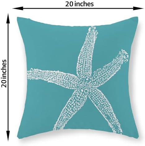 Coastal Pillow Covers 20x20 Set of 2 Aqua Teal Turquoise Coral Starfish Throw - Image 6