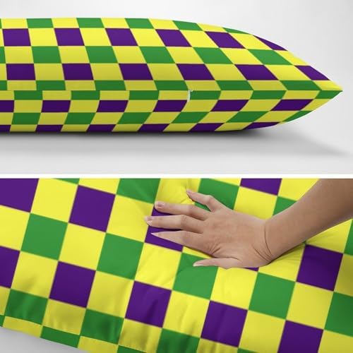 Mardi Gras Plaid Body Pillow Pillowcase Purple Yellow Green Checkered Long Body - Image 4