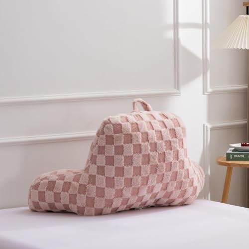 A Nice Night Faux Fur Reading Pillow, Checkered Fluffy Grid Plaid, Bed Wedge - Image 4