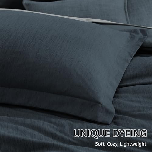 Monbix King Comforter Set 7 Pieces Navy Blue Cationic Dyeing Bed in a Bag - Image 6