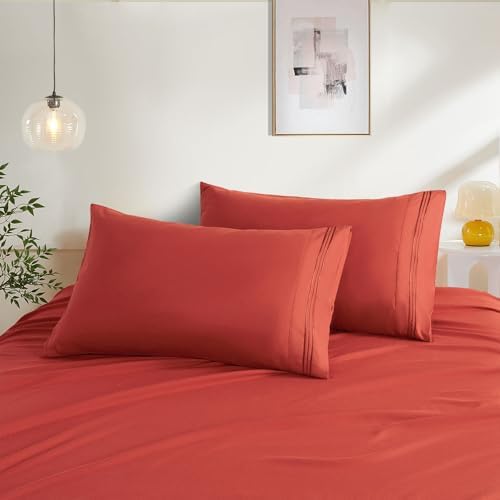 Orange Red Queen Size Pillow Cases Set of 2 by NookZuzu
