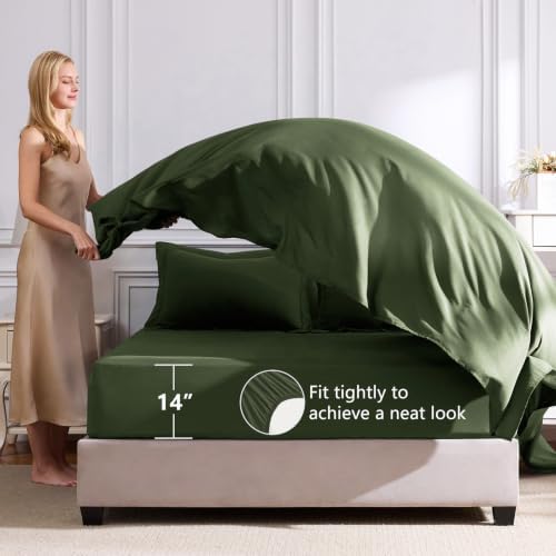 CozyLux Oversized Queen Comforter Set 98"x98", 7 Piece, Olive Green - Image 5